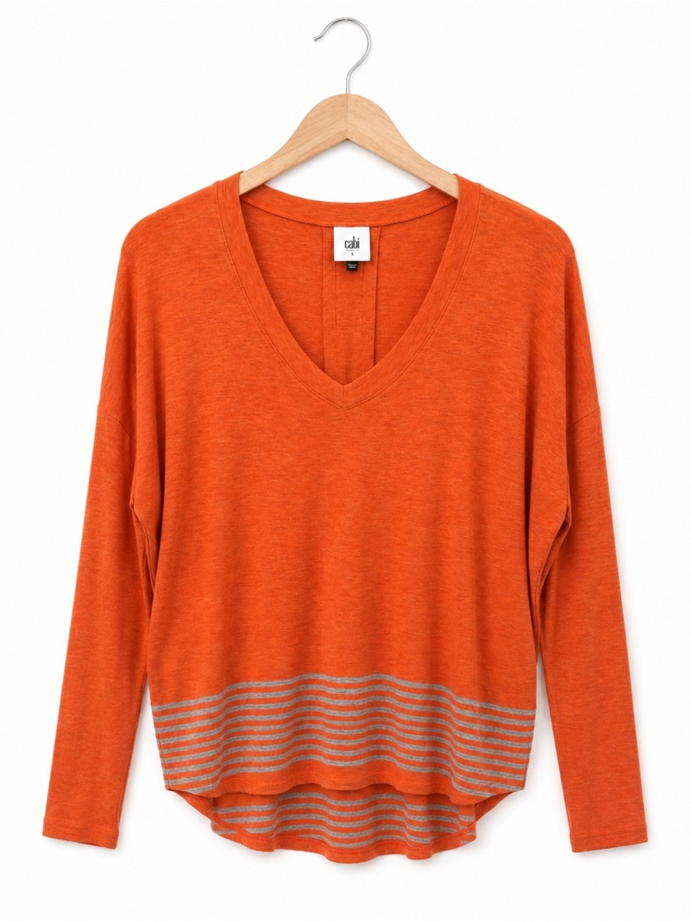 Cabi burnt orange relaxed comfy soft long sleeve hangout tee highlow hemline S